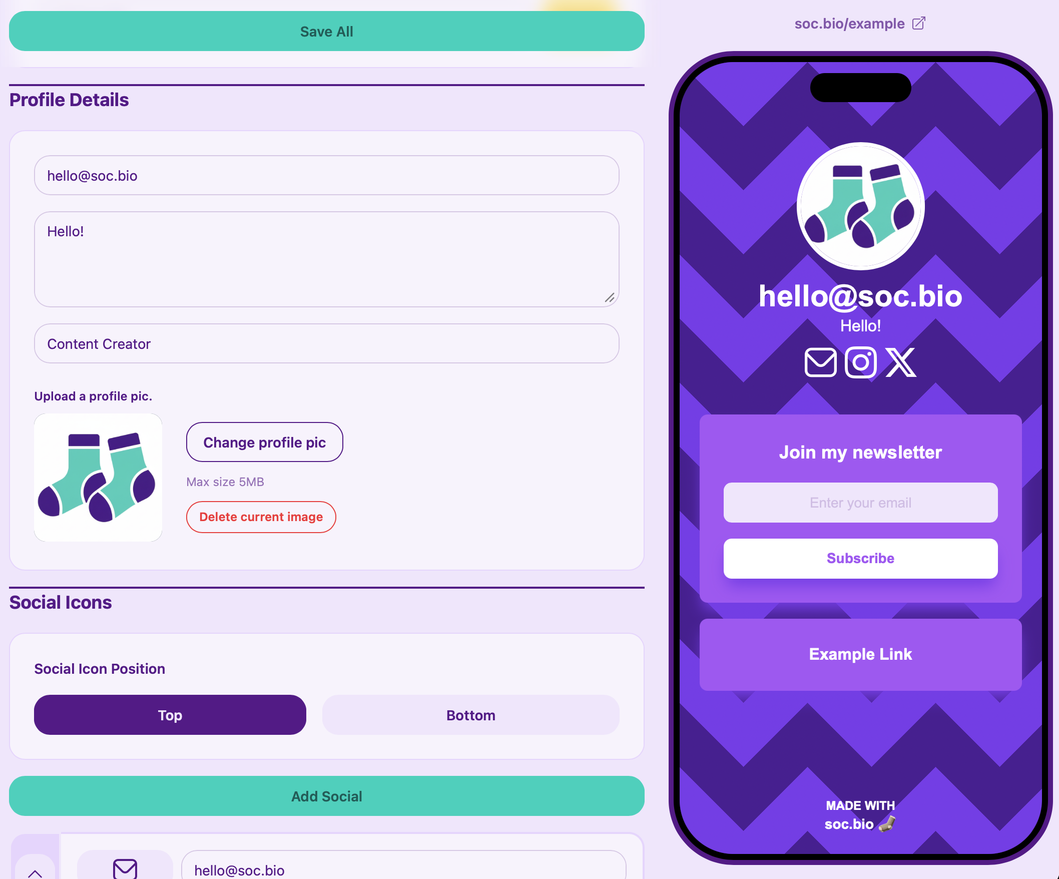 soc.bio - Simple Link-in-Bio Tool